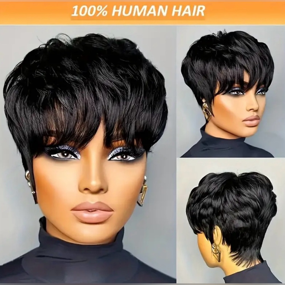 NWT Fashion Forward Chic Black  Pixie Cut Human Hair Wig